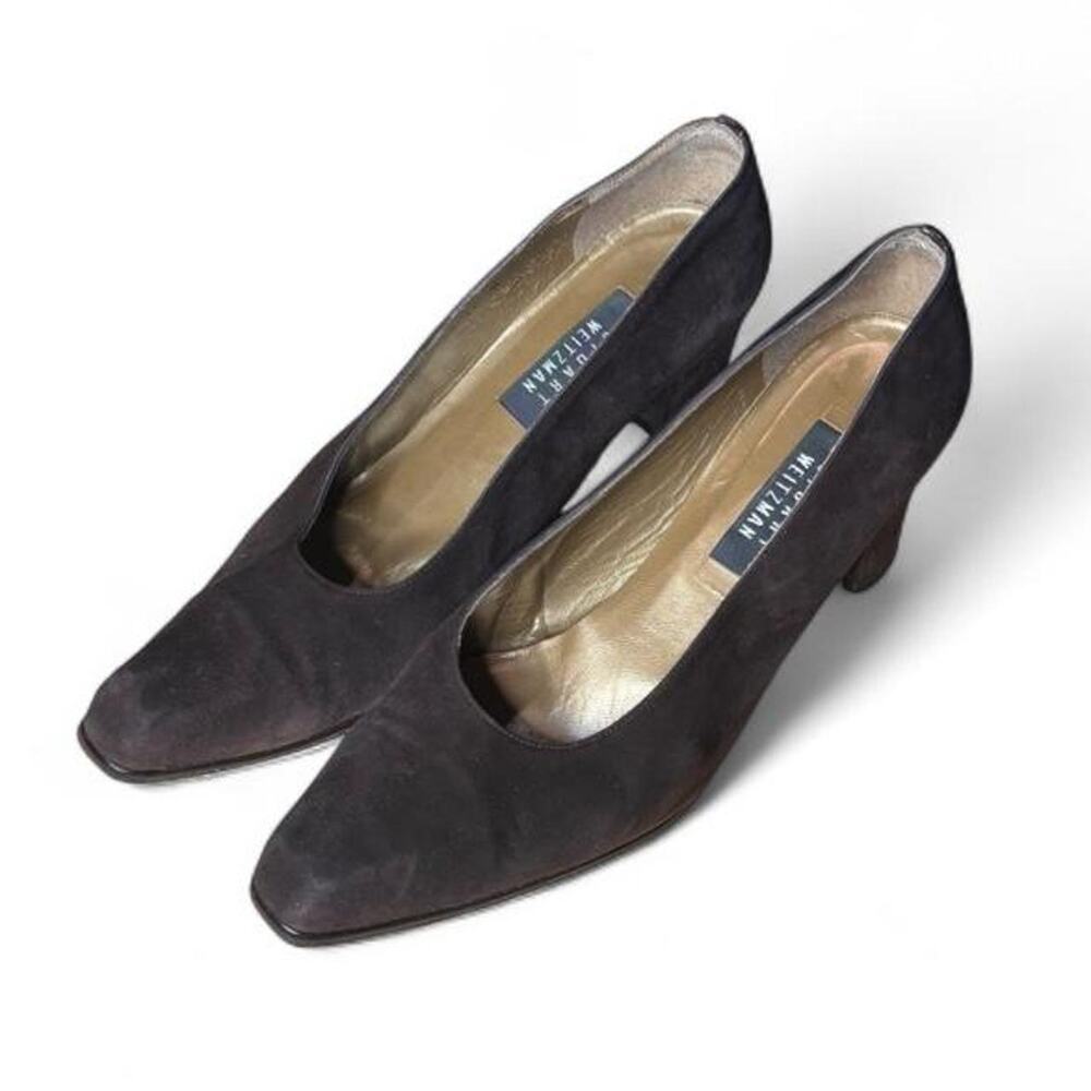 Stuart Weitzman Brown Suede Square Toe Pumps Heels Women's Size 11M Vintage